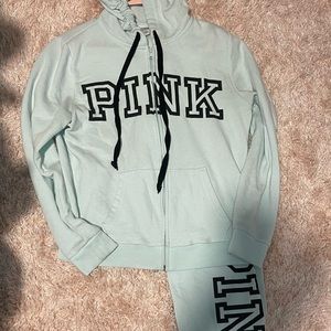 Pink vs teal sweatsuit